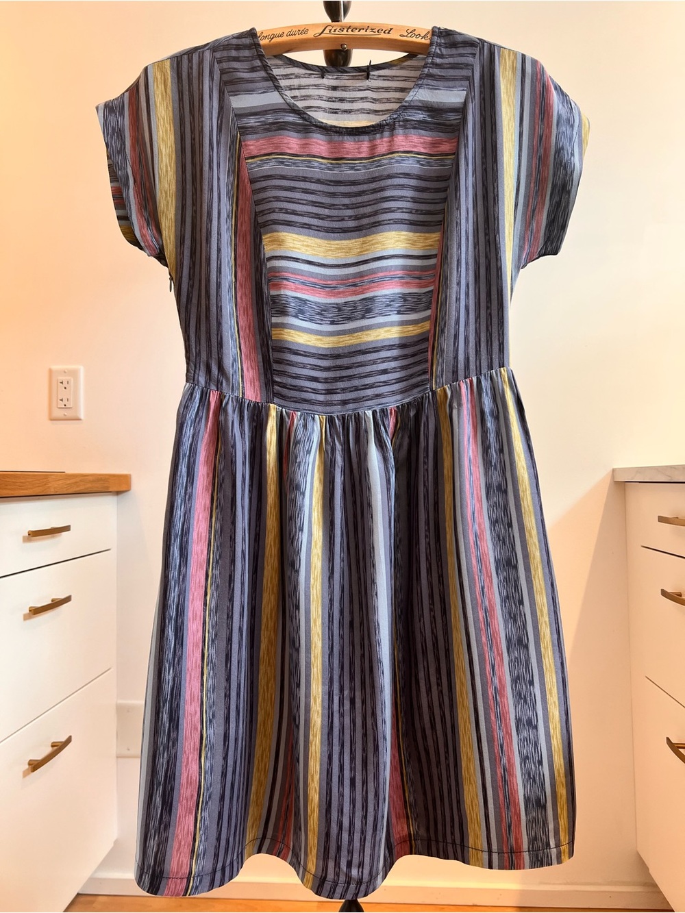 Striped Multi-Color Short Sleeve Mini Dress - Picture 1 of 6